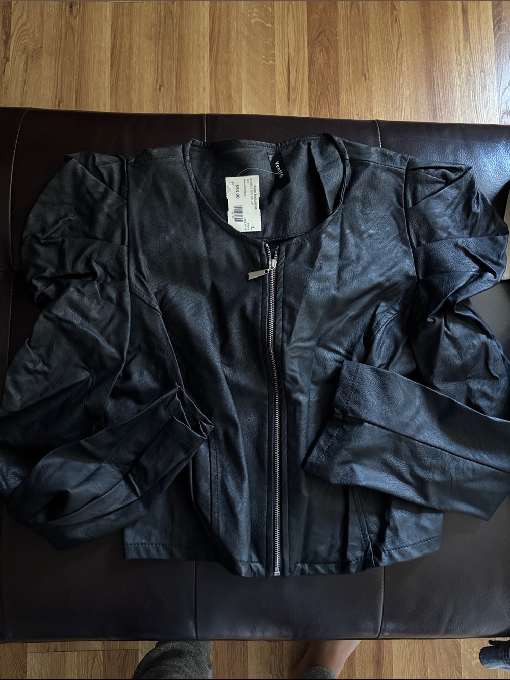 Women’s Black Faux Leather Zip-Front Jacket